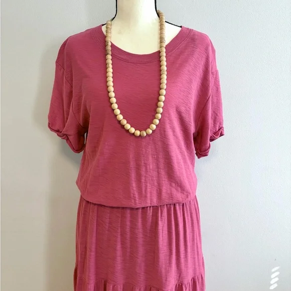 Nation LTD Los Angeles Martine Midi Dress Short Sleeve Tiered Pink 100% Cotton M - Picture 5 of 8